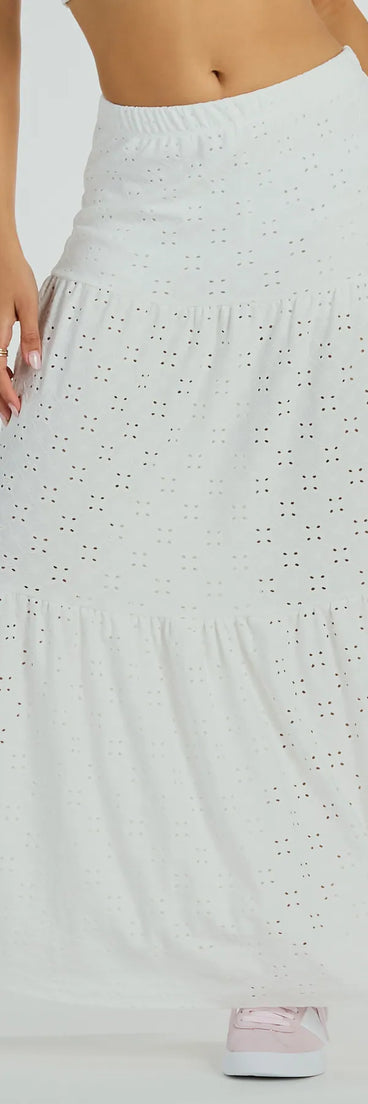 Spring Breeze Ruffled Eyelet Maxi Skirt