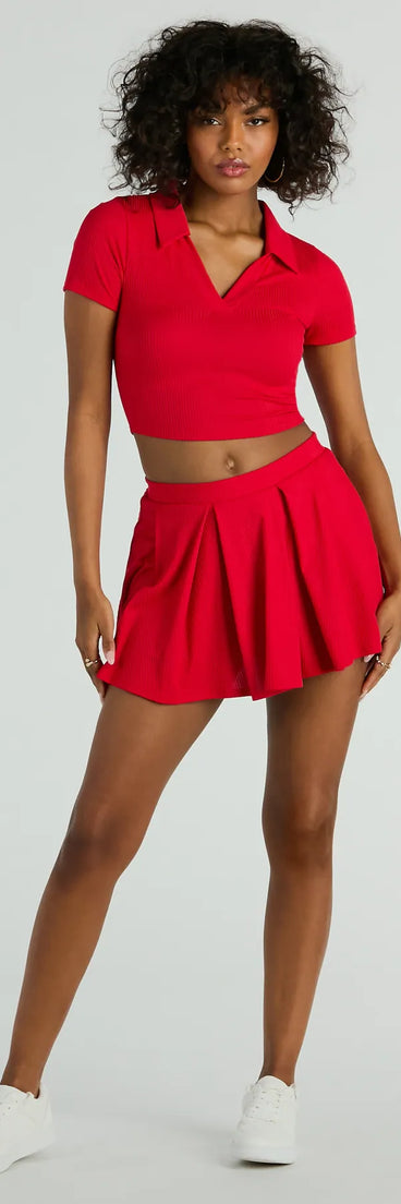 The Game Set High Rise Pleated Mini Skort offers a discreetly comfy fit with shorts under a stylish skirt overlay featuring the latest accents and details.