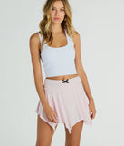 Looking Lovely Hanky Hem Knit Mini Skort, a trendy blush addition to women's going-out outfits, is ideal for Christmas party outfits, chic NYE attire, or winter night-out looks that keep you on-trend!