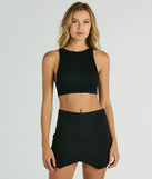 The Always A Sensation High-Rise Ponte Skort in black is a women's workwear essential with an elevated fabric and chic silhouette, ideal for layering and versatile enough to take your look from office chic to going-out ready!