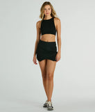 The Always A Sensation High-Rise Ponte Skort in black is a women's workwear essential with an elevated fabric and chic silhouette, ideal for layering and versatile enough to take your look from office chic to going-out ready!