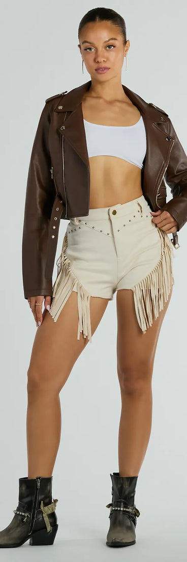 The High Road High-Rise Fringe Faux Suede Shorts