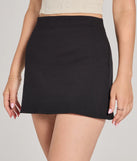 The Admirable Style High-Rise Ponte Mini Skort offers a discreetly comfy fit with shorts under a stylish skirt overlay featuring the latest accents and details.