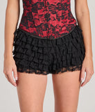 Step out in the Chic Fairytale Tiered Lace Hot Shorts, a sleek black short made to pair with summer tops and create scroll-stopping going-out looks.