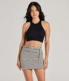 Effortless Vibing High-Rise Belted Striped Ponte Skort, a trendy black addition to women's going-out outfits, is ideal for Christmas party outfits, chic NYE attire, or winter night-out looks that keep you on-trend!