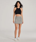 Effortless Vibing High-Rise Belted Striped Ponte Skort, a trendy black addition to women's going-out outfits, is ideal for Christmas party outfits, chic NYE attire, or winter night-out looks that keep you on-trend!