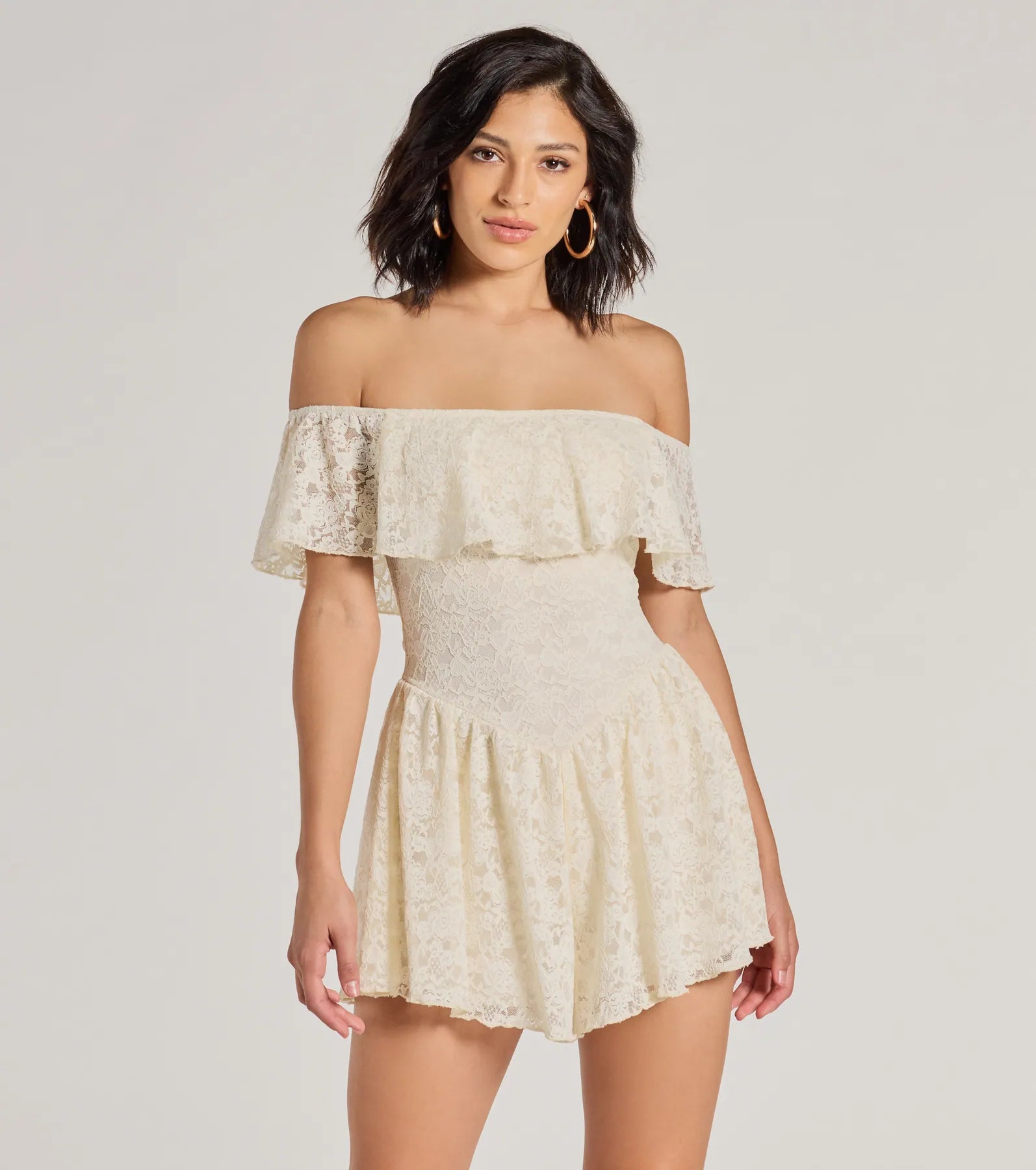my closet / OFF SHOULDER LACE LIKE ROMPERS SBK
