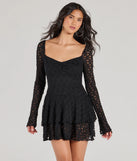 Perfect as a dress alternative for a date-night outfit, wedding guest attire, and cocktail party dress alike, the Feel The Romance Long Sleeve Lace Skater Romper is a women's black romper that combines a stylish, unique design with festive colors and on-trend details for a standout look!