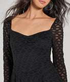 Perfect as a dress alternative for a date-night outfit, wedding guest attire, and cocktail party dress alike, the Feel The Romance Long Sleeve Lace Skater Romper is a women's black romper that combines a stylish, unique design with festive colors and on-trend details for a standout look!