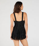 Whether you're headed to brunch or running errands, the Flirty Instinct Flocked Floral Velvet Ruffle Romper in black delivers effortless style in a breathable, go-to casual dress.