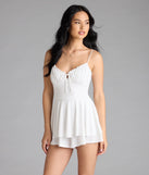 With its easy fit and flirty cut, the One Take V-Neck Ruffle Skater Romper is a ivory one-piece that brings fun, freedom, and movement to your weekend look.