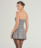 The Adorable Factor Plaid Strapless Drop Waist Romper is a trendy women's bottom in black, designed with modern details and alluring textures to complete chic outfits for 2025.
