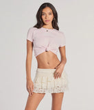 The Charming Allure Drop Waist Tiered Lace Skort is a trendy women's bottom in ivory, designed with modern details and alluring textures to complete chic outfits for 2025.