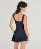 Whether you're headed to brunch or running errands, the Flirty Girlie Bow Pleated Skirt Romper in navy blue delivers effortless style in a breathable, go-to casual dress.