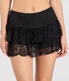 Create bold, fashion-forward looks for spring or summer with the Flirty Feels Ruffled Lace Mini Skort in black, a must-have piece from Windsor’s collection of stylish bottoms for women.