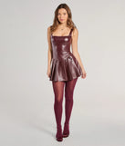 Make a bold statement in the Adorable And Sleek Faux Leather Skort Romper in wine, the perfect spring dress for weddings, cocktail hours, nights out, and/or seasonal celebrations.