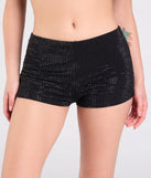 Create bold, fashion-forward looks for your feed with the Center Stage Rhinestone Hot Shorts in black, a must-have piece from Windsor’s collection of stylish bottoms for women.