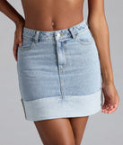 Choosing the light blue skirt says you’re ready to show off in the Feeling Fun Cuffed Denim Mini Skirt, a warm-weather staple that elevates your outfit and seasonal style.