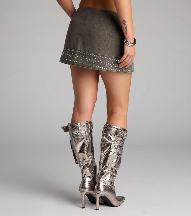 【新品未使用】MARK&LONA GaugeTrapeze Mini Skirt It-Girl Energy Studded Denim Mini Skirt | Windsor