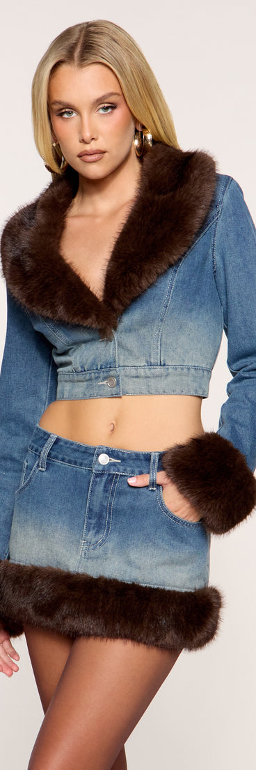 Chalet Mood Faux Fur Denim Skirt