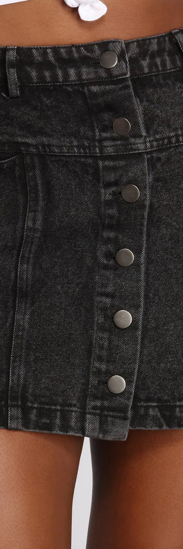 Babe Alert Button Front Jean Mini Skirt