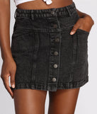 Babe Alert Button Front Jean Mini Skirt