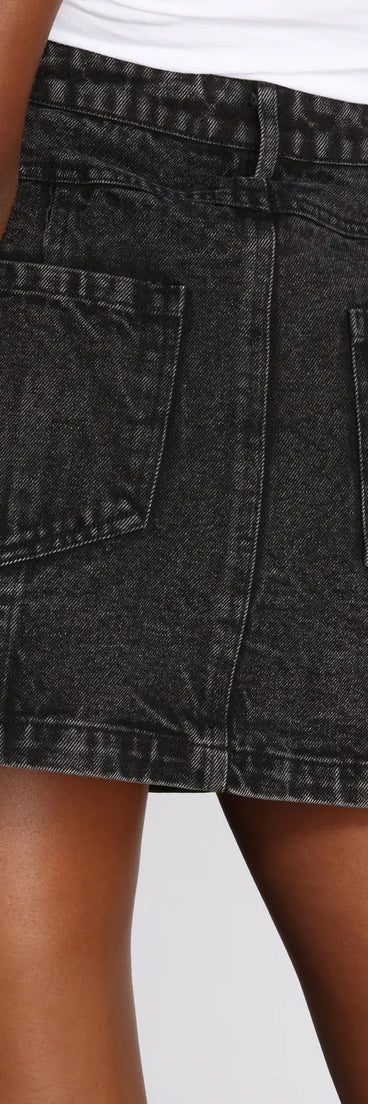 Babe Alert Button Front Jean Mini Skirt