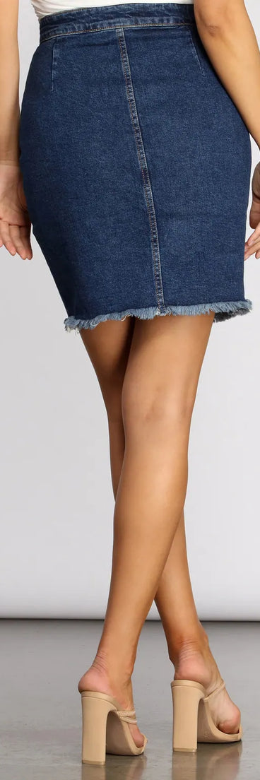 Frayed Not Side Button Denim Mini Skirt