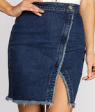Frayed Not Side Button Denim Mini Skirt