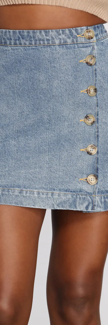 Button Front Jean Mini Skirt