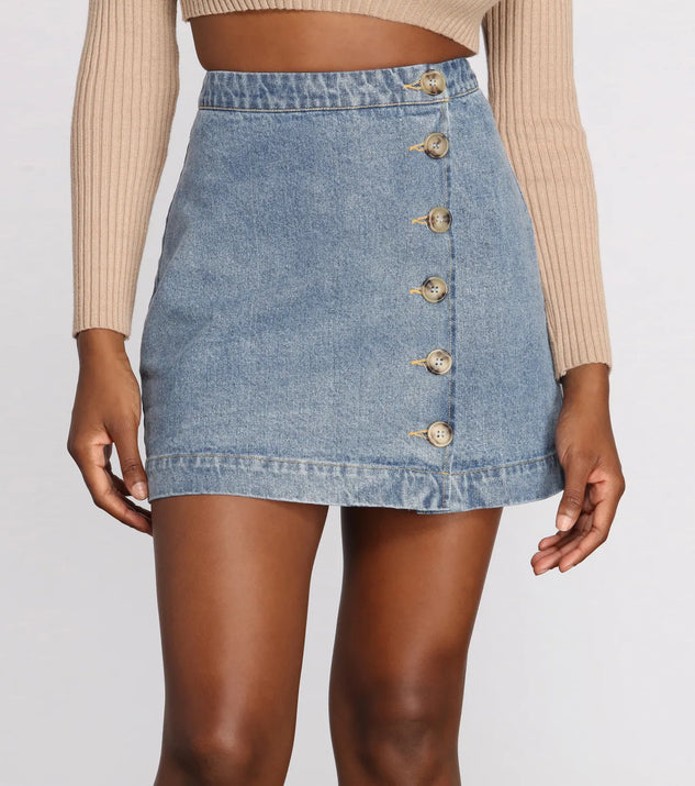 Button Front Jean Mini Skirt