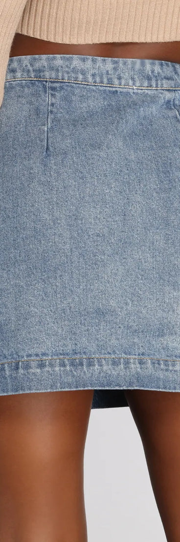 Button Front Jean Mini Skirt