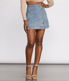 Button Front Jean Mini Skirt