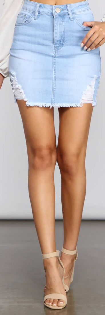 Edgy Fringe Denim Mini Skirt