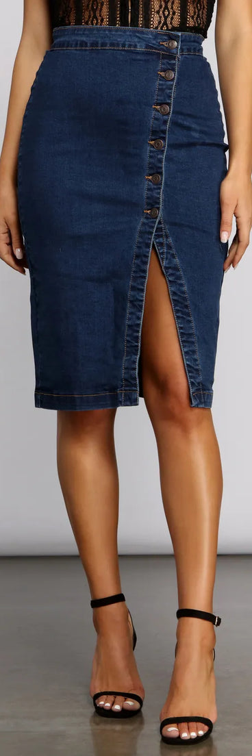 By Your Side Button Down Denim Skirt