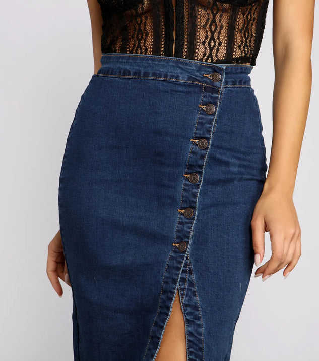 スカート DENIM SKIRT DENIM LONG SKIRT with PEARL(36 BLUE): BOTTOMSjosemoon