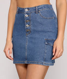 Button Up Cargo Denim Mini Skirt