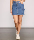 Button Up Cargo Denim Mini Skirt