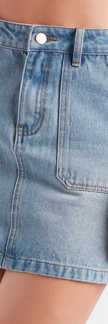 Casual Trendy Style Denim Mini Skirt