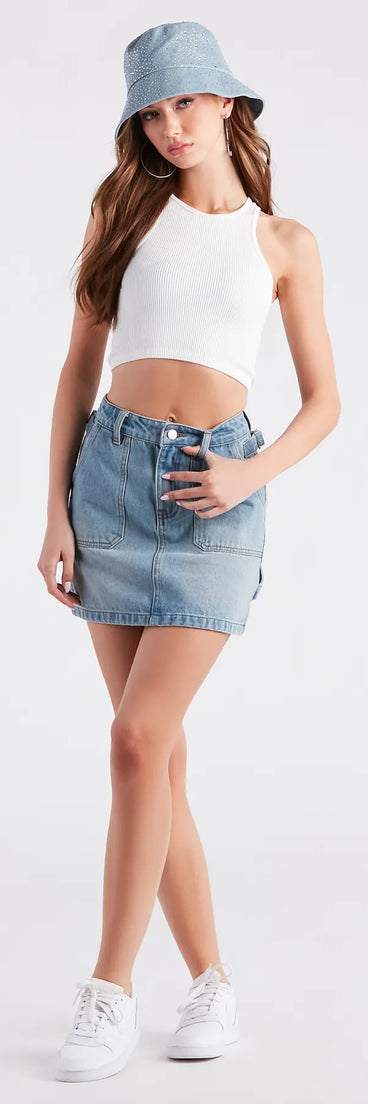 Casual Trendy Style Denim Mini Skirt