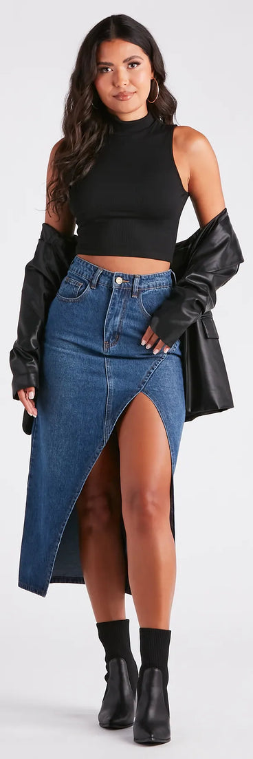 Elevate the Game Denim Slit Midi Skirt