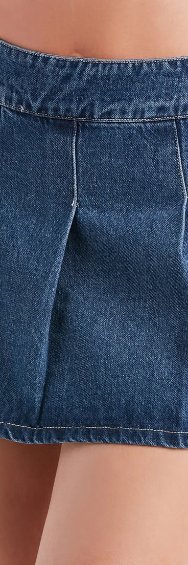 Like A Dream Pleated Skater Denim Skirt