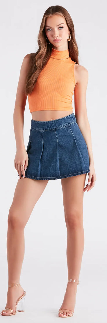 Like A Dream Pleated Skater Denim Skirt
