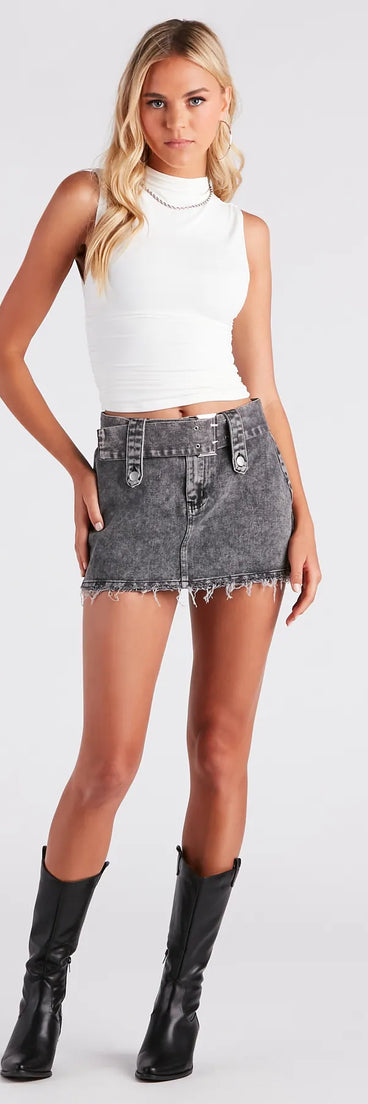 Cool-Girl Era Belted Denim Mini Skirt