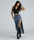 Sound The Alarm High Slit Denim Maxi Skirt