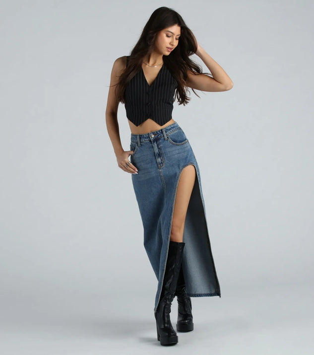 Sound The Alarm High Slit Denim Maxi Skirt Windsor Sound The Alarm High Slit Denim Maxi Skirt Windsor