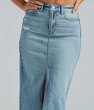The denim wash and trendy design of the All That Denim Slit Midi Skirt is a chic fall piece for any wardrobe, versatile for everyday wear.