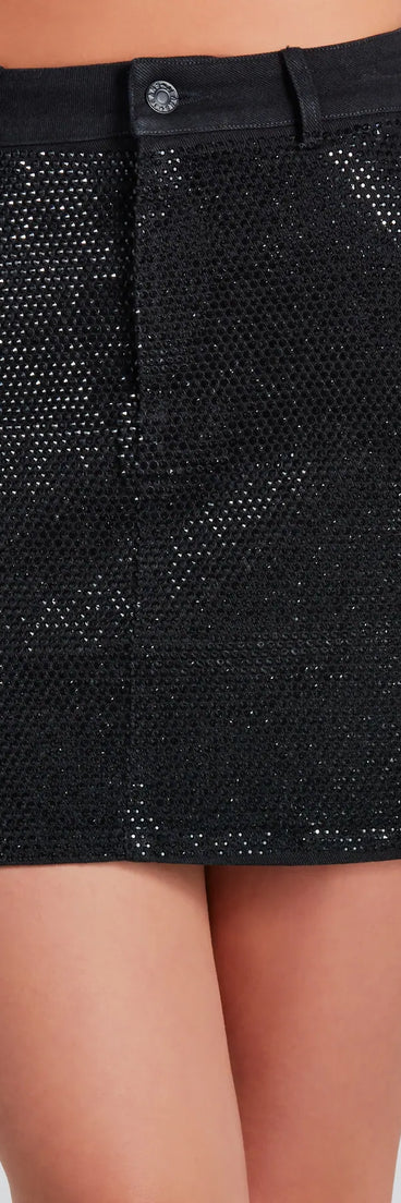 Go All Out Rhinestone Denim Mini Skirt