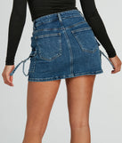 Create bold, fashion-forward looks for spring or summer with the Cool And Confident Cargo Denim Mini Skirt in medium denim wash, a must-have piece from Windsor’s collection of stylish bottoms for women.