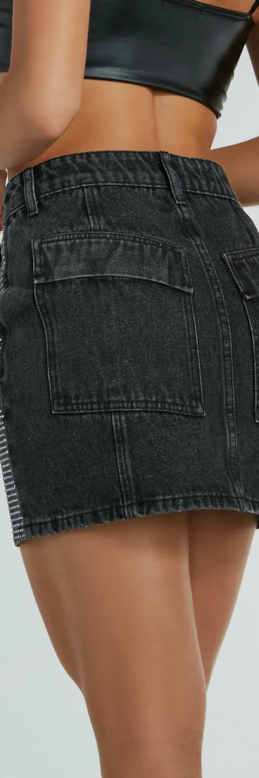 Edgy Era Rhinestone Denim Mini Skirt